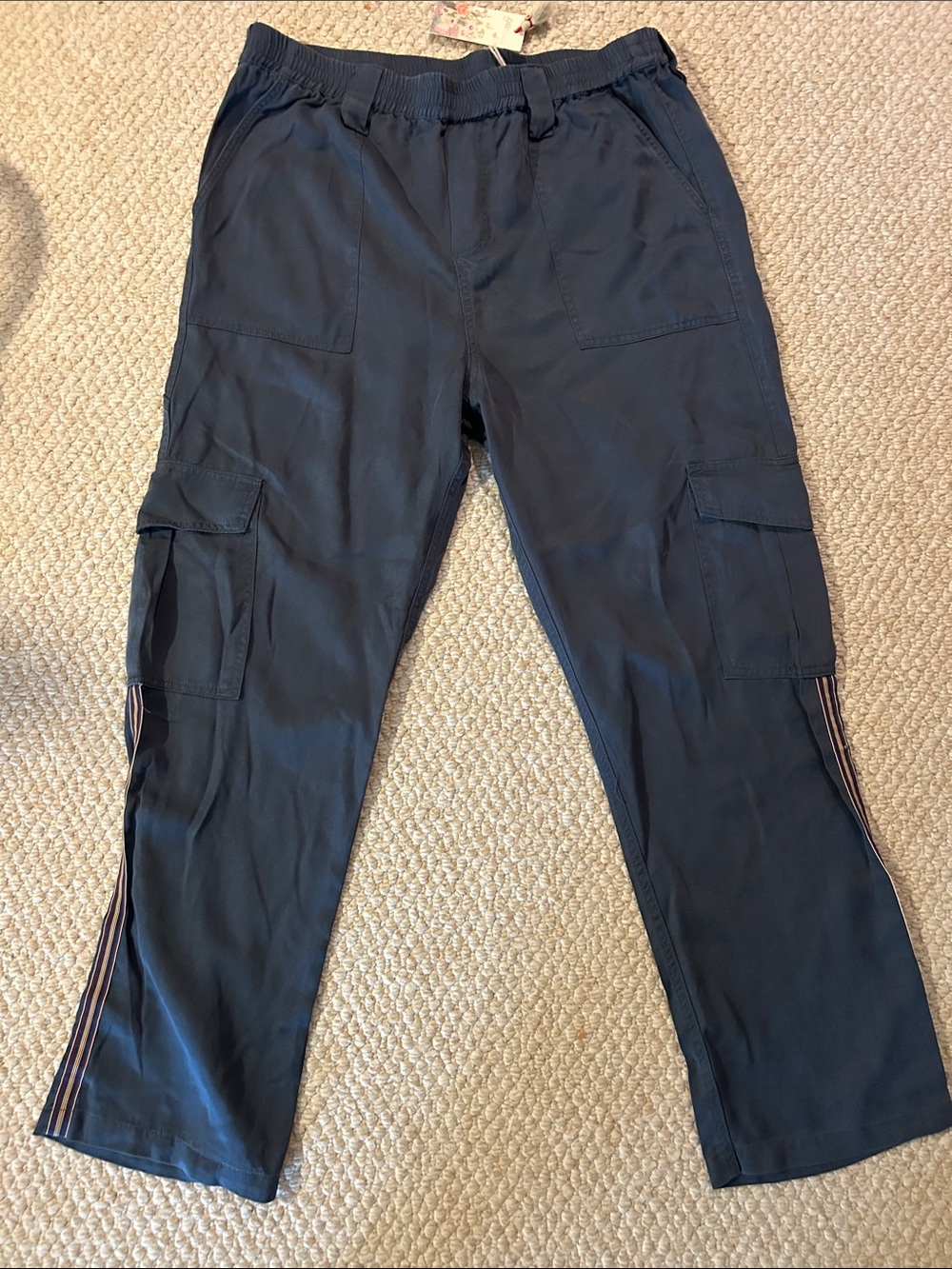 Johnny Was Blue Cargo Track Pants with Side Stripe